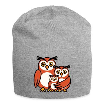 Eulenfamilie - Jersey-Beanie - Grau meliert - Vorne