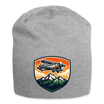 Vintage airplane over mountain landscape - Jersey Beanie - heather grey - Front