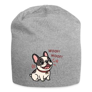 Wuff wuff Französischer Bulldoggen-Welpen-Cartoon - Jersey-Beanie - Grau meliert - Vorne