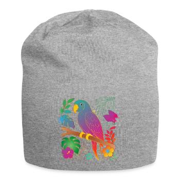 Bunter Papagei im Tropen Design - Jersey-Beanie - Grau meliert - Vorne