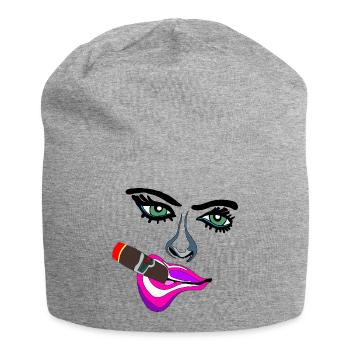 Frau mit pinken Lippen und Zigarre - Jersey-Beanie - Grau meliert - Vorne