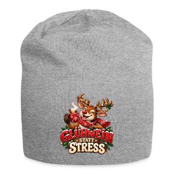 Glühwein statt Stress – Lustiges Weihnachtsrentier - Jersey-Beanie - Grau meliert - Vorne