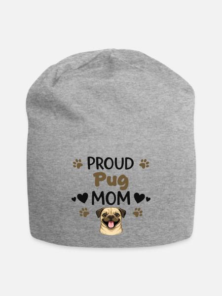 Stolze Puggy Mutter, Mops - Jersey-Beanie - Grau meliert