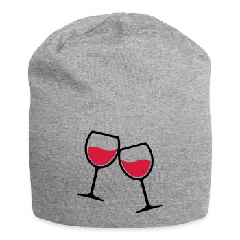 Zwei Weingläser anstoßen - Jersey-Beanie - Grau meliert - Vorne