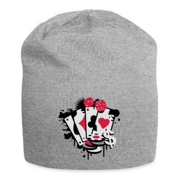 Card game hearts, spades, diamonds, clubs with - Jersey Beanie - heather grey - Front