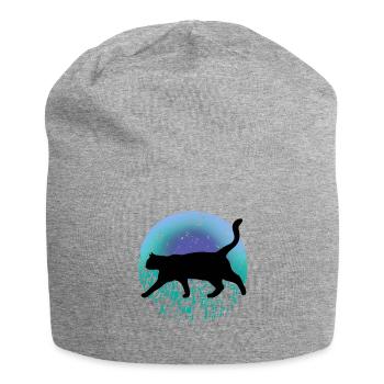 Chat noir - Bonnet en jersey - gris chiné - Devant