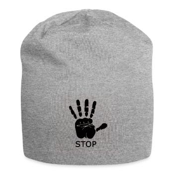 Stop Handabdruck Rot - Jersey-Beanie - Grau meliert - Vorne