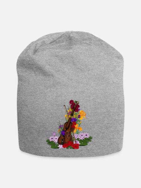 Kaputte Geige mit Blumen Klassische Musik - Jersey-Beanie - Grau meliert