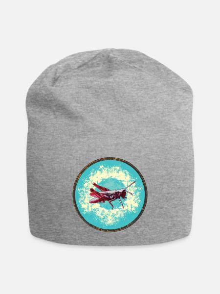 Detailreiche Grashüpfer Illustration - Jersey-Beanie - Grau meliert