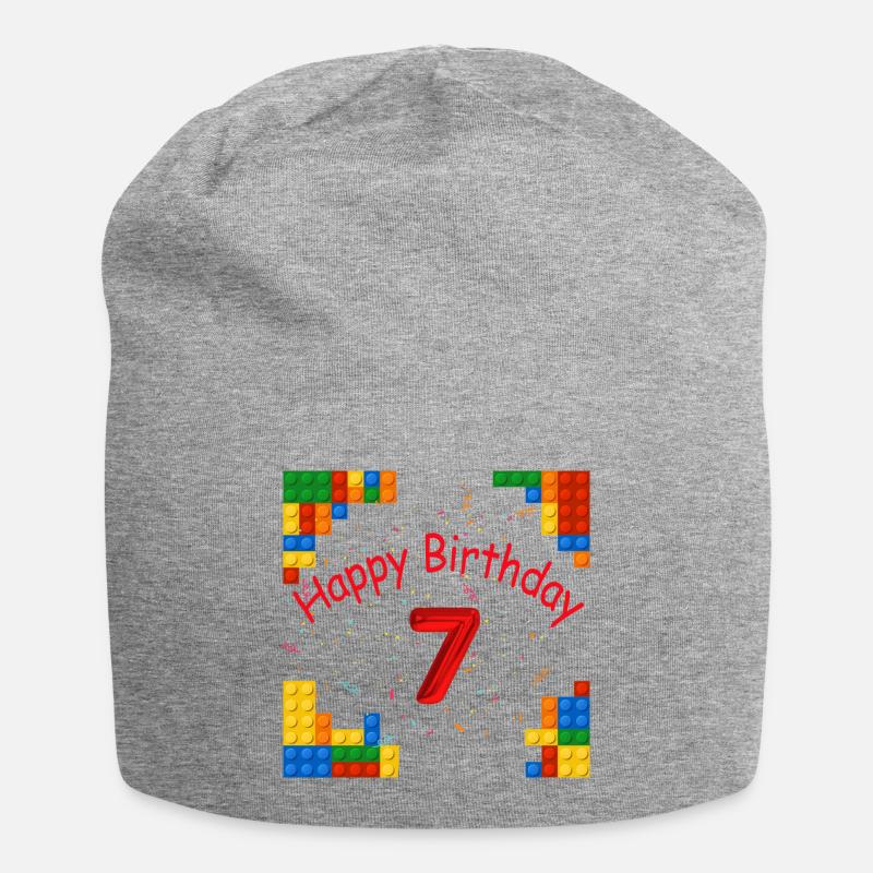 7 ans anniversaire joyeux anniversaire avec blocs de construction - Bonnet en jersey - gris chiné