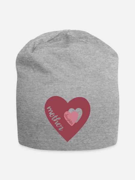 Mutter Tochter Herzdesign - Jersey-Beanie - Grau meliert