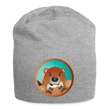 cute rodent patch - beaver nibbles on wood - Jersey Beanie - heather grey - Front