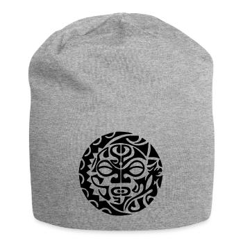 Tête de mort polynésienne noire - Bonnet en jersey - gris chiné - Devant