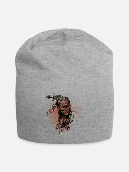 Porträt der amerikanischen Ureinwohner - Jersey-Beanie - Grau meliert