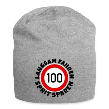 Langsam fahren - Sprit sparen - Tempo 100 - Jersey-Beanie - Grau meliert - Vorne
