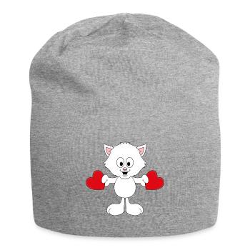 KATZE - CAT - LIEBE - LOVE - HERZEN - TIER - Jersey-Beanie - Grau meliert - Vorne