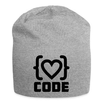 Logo de code de programmeur cardiaque avec texte CODE - Bonnet en jersey - gris chiné - Devant