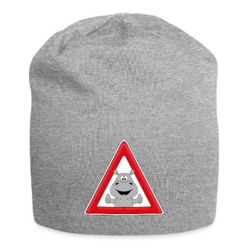 ACHTUNG - NILPFERD - FLUSSPFERD - HIPPO - TIER - Jersey-Beanie - Grau meliert - Vorne