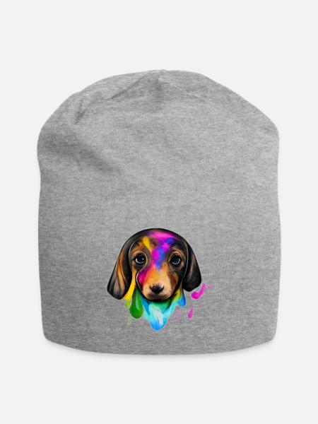 Dackel in Farbe - Jersey-Beanie - Grau meliert