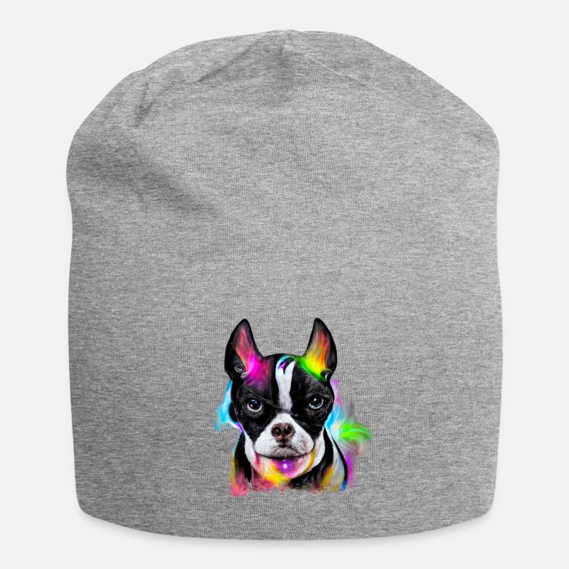 Boston Terrier Design in Farbe - Jersey-Beanie - Grau meliert