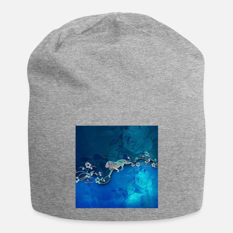 Elegantes Blumendesign - Jersey-Beanie - Grau meliert