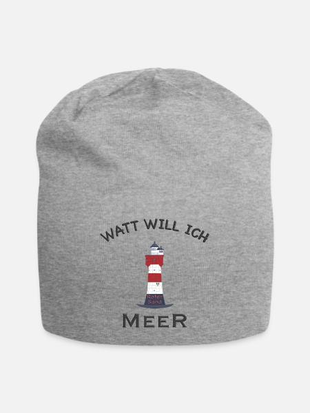 Watt will ich Meer, Leuchtturm Roter Sand, Nordsee - Jersey-Beanie - Grau meliert