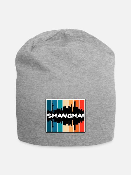 Shanghai China Skyline Silhouette Reisesouvenir - Jersey-Beanie - Grau meliert