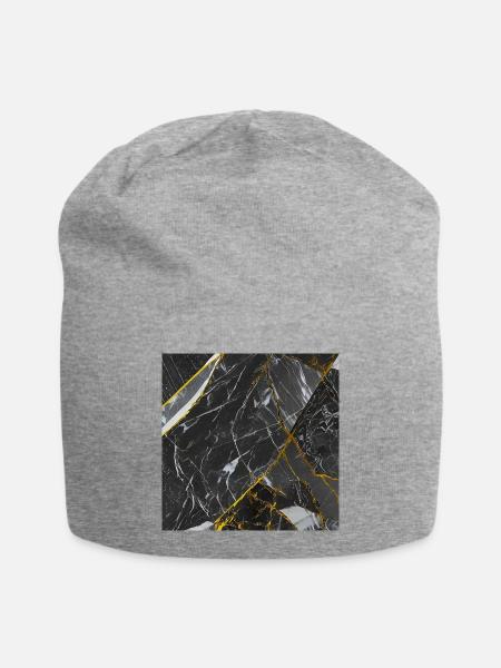 Marmor Schwarz Gold Textur - Jersey-Beanie - Grau meliert