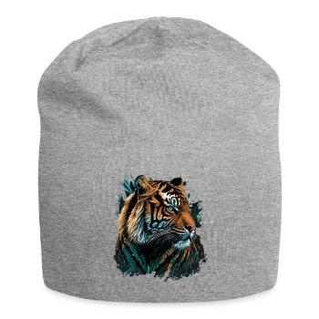 Tiger Porträt - Jersey-Beanie - Grau meliert - Vorne
