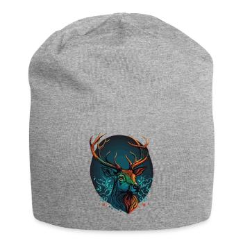 Hirschkopf Design - Jersey-Beanie - Grau meliert - Vorne