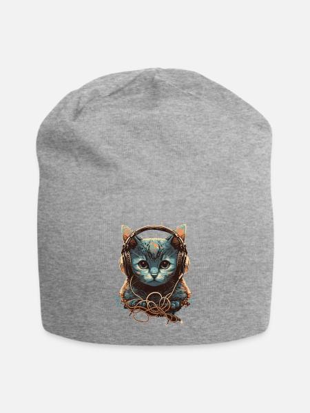 Ich brauche nur Katzen und Musik - Jersey-Beanie - Grau meliert