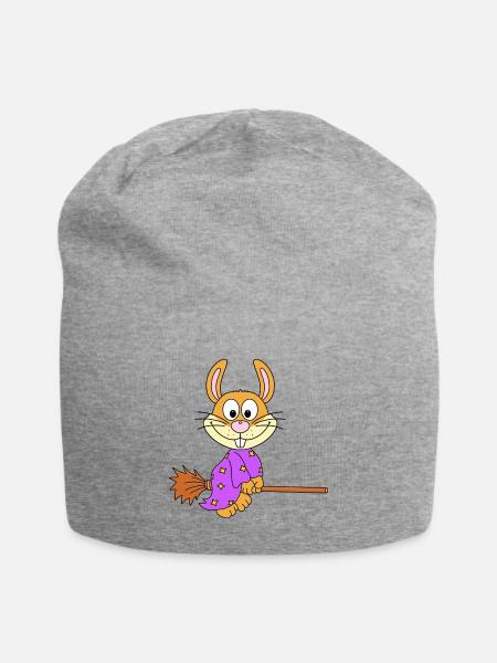 HASE - HEXE - HEXENBESEN - TIER - KIND - BABY - Jersey-Beanie - Grau meliert