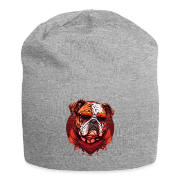 Bulldogge mit Sonnenbrille - Jersey-Beanie - Grau meliert - Vorne