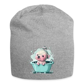 Cute young dog in the bathtub - Jersey Beanie - heather grey - Front