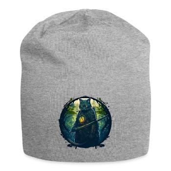 Cat as samurai in forest - Jersey Beanie - heather grey - Front