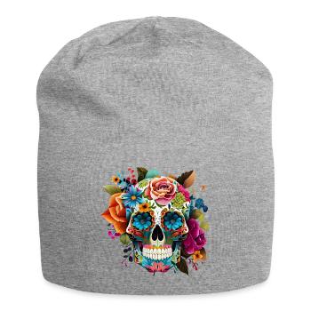 Totenkopf Blumen Bunt - Jersey-Beanie - Grau meliert - Vorne