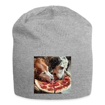 two dogs eating salami pizza - Jersey Beanie - heather grey - Front