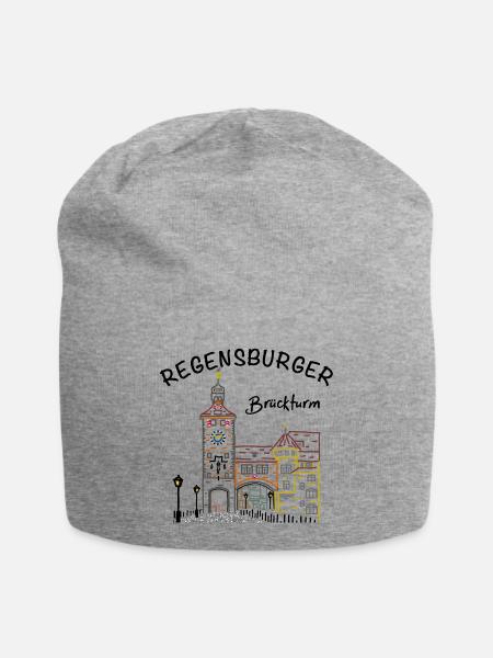 Regensburg, Strichzeichnung Brückturm, Bayern - Jersey-Beanie - Grau meliert