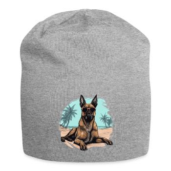 Belgischer Malinois mit Sonnenbrille am Strand - Jersey-Beanie - Grau meliert - Vorne