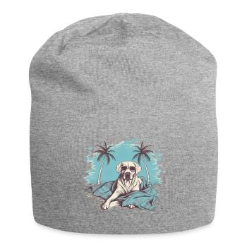 Labrador mit Sonnenbrille am Strand - Jersey-Beanie - Grau meliert - Vorne