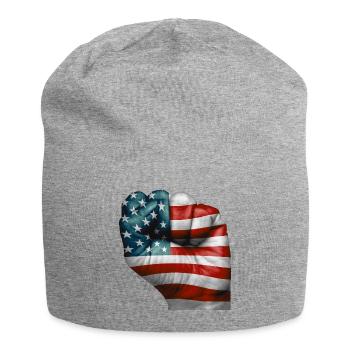 Drapeau américain peint sur un poing - USA - Bonnet en jersey - gris chiné - Devant