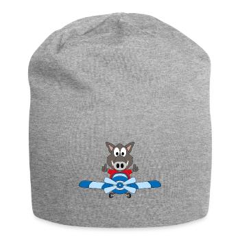 WILDSCHWEIN - PILOT - FLUGZEUG - FLIEGEN - TIER - Jersey-Beanie - Grau meliert - Vorne