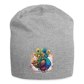 Peacock in full display - Jersey Beanie - heather grey - Front