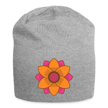 Retro-Stil Rosa und orangefarbene Blume aus der Mitte des Jahrhunderts - Jersey-Beanie - Grau meliert - Vorne