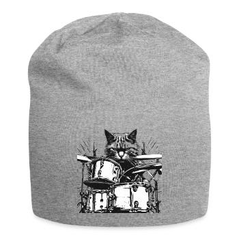 Katze Schlagzeug Drummer Geschenkidee - Jersey-Beanie - Grau meliert - Vorne