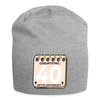 40. Geburtstag - Geburtstagsliste VIERZIG - Jersey-Beanie - Grau meliert - Vorne