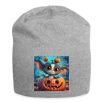 Little Halloween Creature in Pumpkin - Jersey Beanie - heather grey - Front