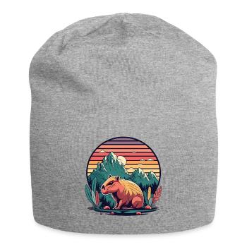 Capybara avec Retro Sunset - Bonnet en jersey - gris chiné - Devant