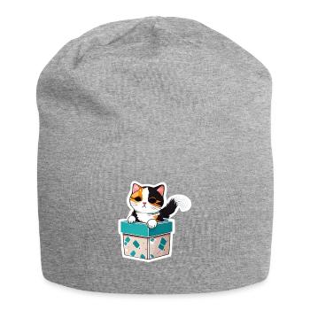 Katze in der Kiste, mit leuchtendem Fell - Jersey-Beanie - Grau meliert - Vorne