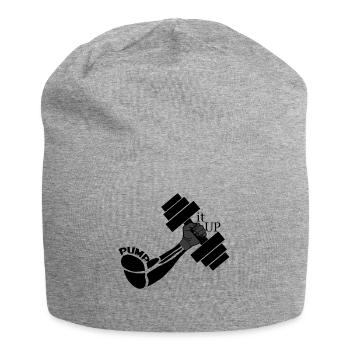 Kraftfaust mit Hanteln - Jersey-Beanie - Grau meliert - Vorne
